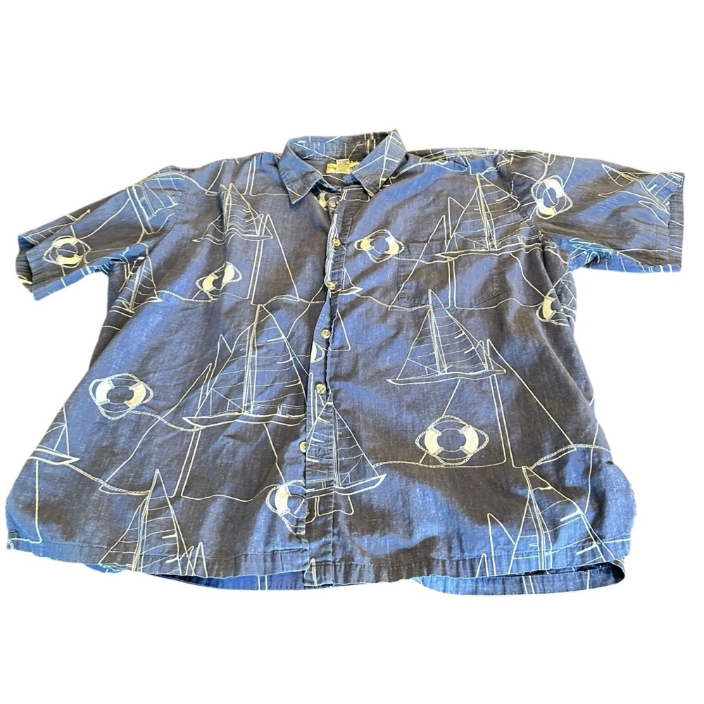 Vintage Cooke Street Honolulu Blue Nautical Print Men's Button Up Shirt Size 2XL